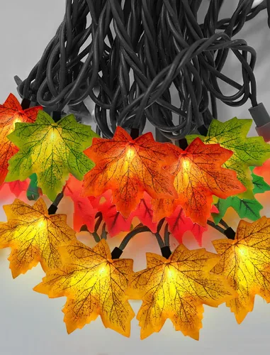 Vista 7 de Luces de Cadena de Otoño con Hojas de Arce, 13.6 Pies de Luces de Cadena para Exteriores Enchufables con 35 Bombillas de Hoja de Arce Multicolor