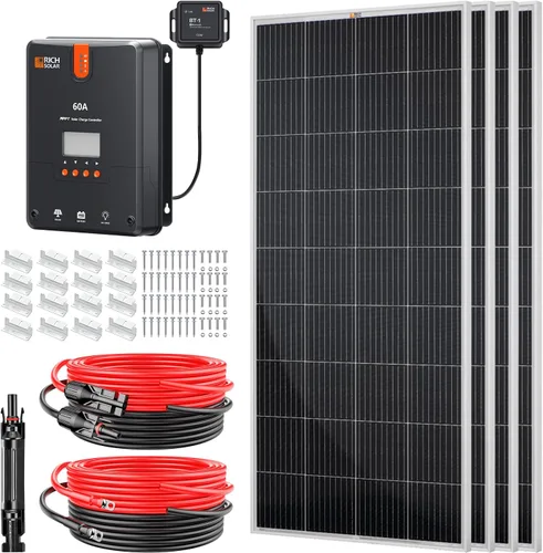 Vista 9 de RICH SOLAR Kit solar premium de 400 vatios – Paquete de 2 paneles de 200 W, controlador de carga MPPT de 40 A, soportes Z de montaje, kit