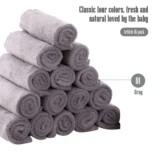 Vista 3 de Cute Castle Toallas ultrasuaves para bebé, paquete de 16 unidades, 9 x 9 pulgadas, suaves con la piel sensible para cara y cuerpo, felpa, ropa