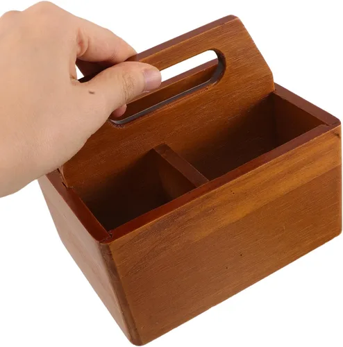 Vista 4 de SEWACC Vintage Wood Tea Bag Holder Box, 3 Compartment Organizer for Table