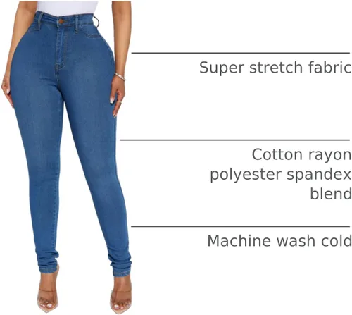 Vista 26 de KUNMI - Pantalones de mezclilla clásicos de cintura alta para mujer, elásticos, con efecto de levantamiento de glúteos, ajustados