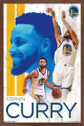 Vista 17 de Trends International NBA Golden State Warriors - Póster de pared de Stephen Curry 19, 14.725 x 22.375 pulgadas, versión enmarcada de madera