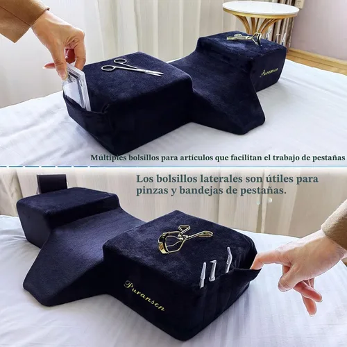 Vista 3 de Almohada de pestañas para extensiones de pestañas, almohada ergonómica de Almohada de cabeza para amarre con organizadores laterales