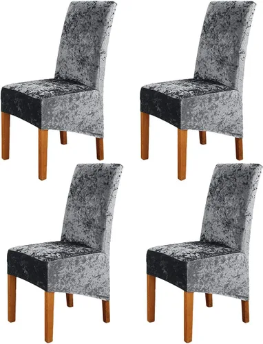 Vista 20 de Fundas para silla de terciopelo triturado, fundas protectoras elásticas y extraíbles para sillas XL, para comedor, ceremonia, banquete, boda Negro