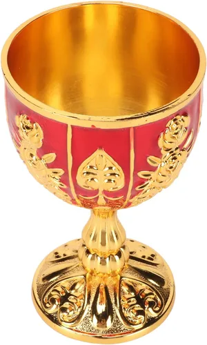 Vista 7 de Cáliz dorado vintage dorado de 4 pulgadas, aleación de zinc sólida retro en relieve, elegante taza de proxeneta para banquete de fiesta, 4.1 x 2.5