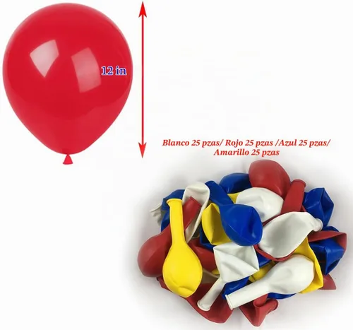 Vista 2 de KADBANER Globos de látex blanco, amarillo, rojo, azul, paquete de 100, 12 pulgadas