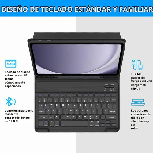 Vista 4 de Funda de teclado para Samsung Galaxy Tab A9+ Tablet de 11 pulgadas, teclado Bluetooth desmontable, funda inteligente Galaxy A9 Plus con teclado