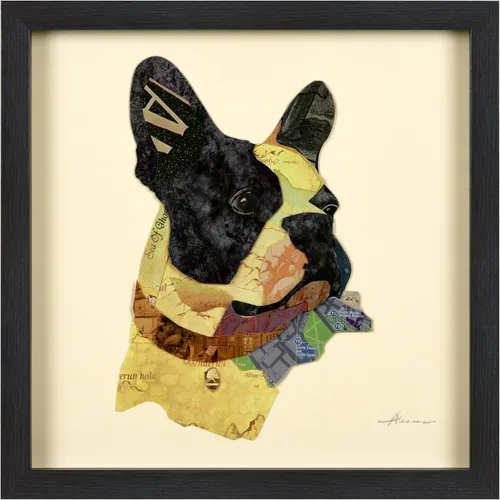 Vista 29 de Empire Art Direct Alex Zeng - Papel gráfico enmarcado con collage dimensional de bulldog francés bajo vidrio, listo para colgar, 17 x 17 pulgadas
