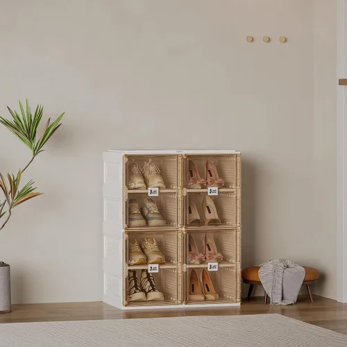 Vista 2 de ANTBOX Caja de almacenamiento organizadora de zapatos, zapatero plegable portátil para armario con puerta transparente magnética, contenedores