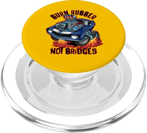 Vista 7 de Burn Rubber Not Bridges Fun Retro Nostalgia Car Cartoon Art PopSockets Adhesive PopGrip