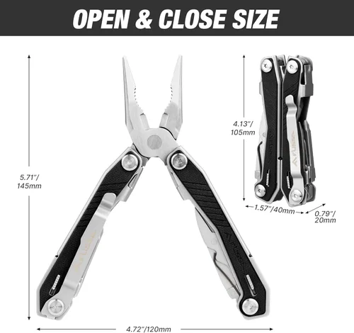 Vista 6 de FLISSA Multiherramienta 16 en 1 con mango G10, regalos para hombres, papá, multiherramienta EDC de acero inoxidable con cuchillo de bolsillo