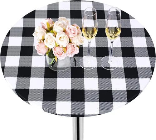 Vista 34 de JISEN Mantel redondo elástico de licra para cóctel ajustado, con tapa de mesa, 18-22 pulgadas, A-Negro