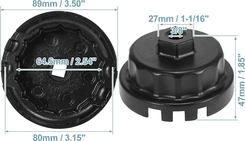 Vista 4 de X AUTOHAUX Llave de tapa de filtro de aceite, 14 flautas, 4 ranuras, herramienta de extracción de tapa de filtro de aceite de 2.539 in para Toyota