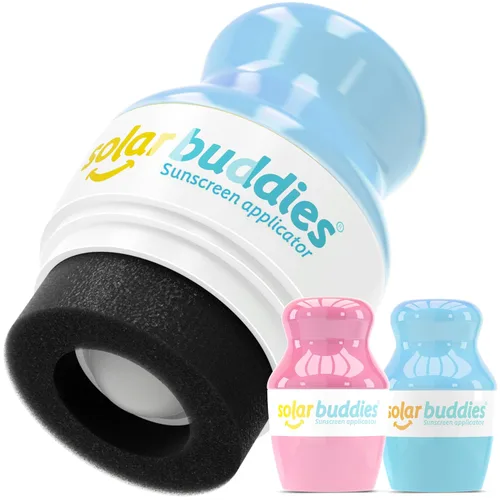 Vista 15 de Solar Buddies Aplicador de protector solar – Paquete azul de 2 – Protector solar de esponja roll-on recargable sin BPA, crema solar y aplicador