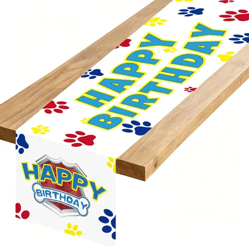 Vista 12 de Camino de mesa de feliz cumpleaños, negro, rojo, amarillo, ratón, tela de poliéster, decoración de mesa de comedor para decoración de fiesta