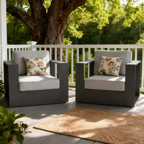 Vista 35 de LayinSun - Juego de muebles de exterior de aluminio de gran tamaño de 5 piezas con mesa auxiliar Negro/Gris oscuro