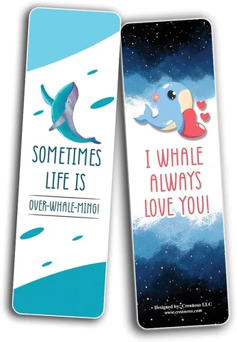 Vista 2 de Divertidos marcadores de juegos de palabras de ballenas (paquete de 12) – Regalos únicos para regalos para niños, niñas, niños, adolescentes