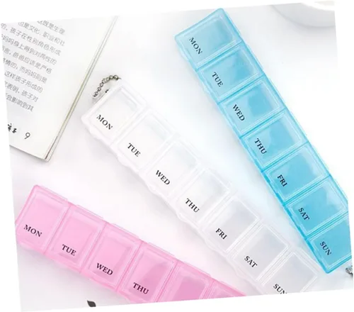 Vista 6 de Healifty Pastillero semanal para ancianos, paquete de 2 recipientes pequeños para pastillas portátiles, estuche diario para personas mayores