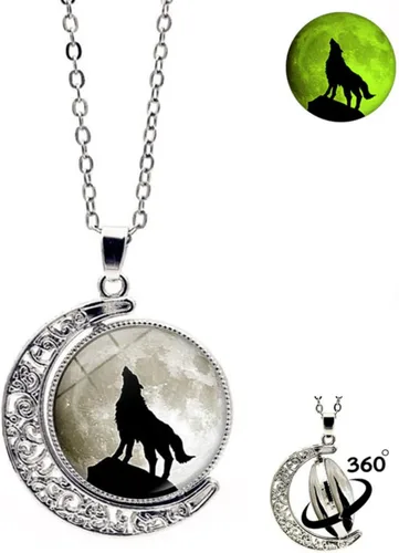 Vista 4 de IPMIDZHI Collar con colgante de lobo luminoso para mujer, lobo aullando y luna, regalos de joyería para mujeres, niñas, mamá, cumpleaños, Navidad