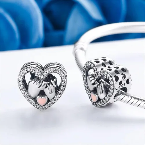 Vista 6 de BISAER Abalorio de plata de ley 925 con cuentas de cristal azul Hamsa para pulsera Pandora