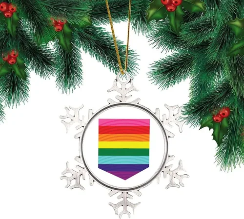 Vista 9 de Pansexual Bisexual LGBTQ Adorno de Navidad, adorno de metal con forma de copo de nieve Be Kind Kindness para árbol de Navidad, orgullo gay, LGBT