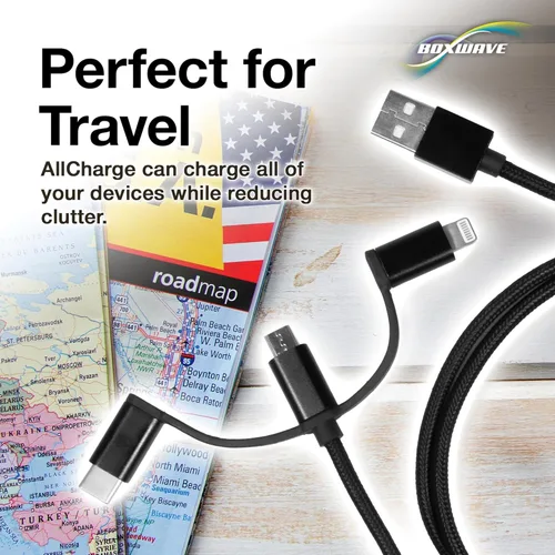 Vista 5 de BoxWave Cable compatible con Chuwi HiPad X - Cable AllCharge 3 en 1 - Negro azabache