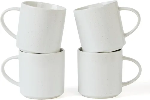 Vista 9 de famiware Juego de Tazas de Café de 4, Annecy Juego de Tazas de Cerámica Reutilizables de 14 oz con Asa, Apto para Microondas y Lavavajillas, Juego