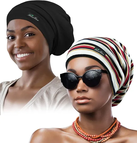 Vista 33 de Gorro de dormir ajustable con forro de satén para rastas de cabello rizado, cabeza grande, permanece puesta durante la noche
