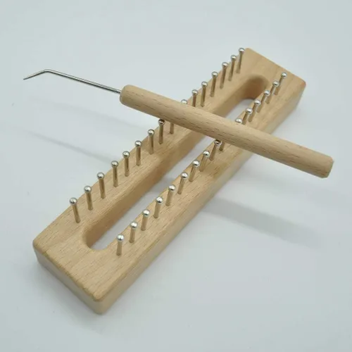 Vista 2 de EXCEART - Telar de tejido de madera de haya maciza con gancho de ganchillo, kit de telar ligero para tejer bufanda y manualidades fáciles de hacer