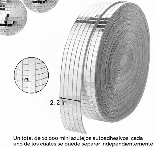 Vista 6 de Azulejos de espejo de bola de discoteca, calcomanías autoadhesivas de bolas de discoteca, azulejos de mosaico de espejo cuadrado pequeño
