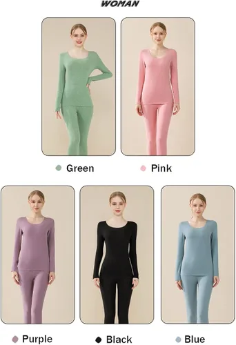 Vista 7 de PLUMZJOY Conjunto de ropa interior térmica para mujer, ultra suave, largo con forro polar, capa base cálida