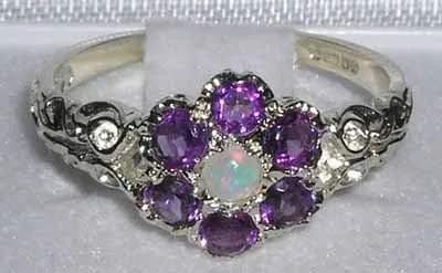 Vista 4 de Anillo de plata de ley 925 auténtica auténtica ópalo y amatista para mujer