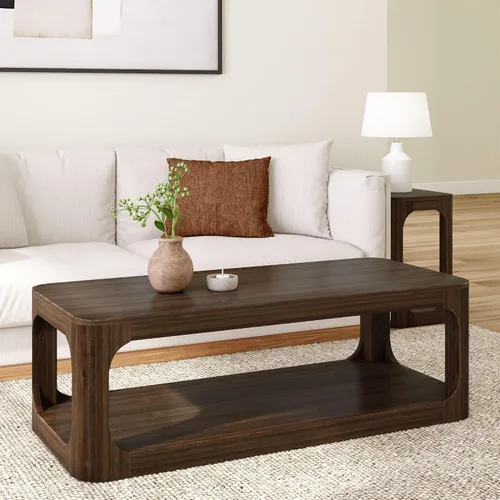 Vista 11 de Plank+Beam Forma - Mesa de centro moderna de 54 pulgadas con estante, mesa central contemporánea con espacio de almacenamiento, mesa de té Nuez