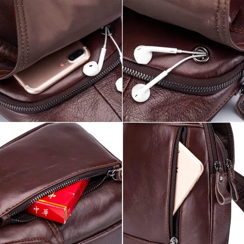 Vista 6 de Hebetag Bolso bandolera de cuero casual para hombres y mujeres, #01marrón, Tamaño único, Bolso bandolera de cuero de moda para hombre