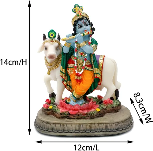 Vista 4 de BangBangDa Estatua de ídolo del señor indio Krishna – 5.7 pulgadas de alto, murit de dios hindú Krishna para el templo del hogar, Puja Diwali