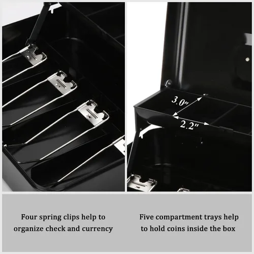 Vista 3 de Jssmst - Caja grande de seguridad para dinero con bandeja; caja de dinero de metal con cerradura de combinación y cable de seguridad, color negro