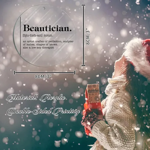 Vista 2 de Adorno de definición de sustantivo esteticista para decoración de árbol de Navidad, definición de esteticista, novedad, adorno de Navidad acrílico