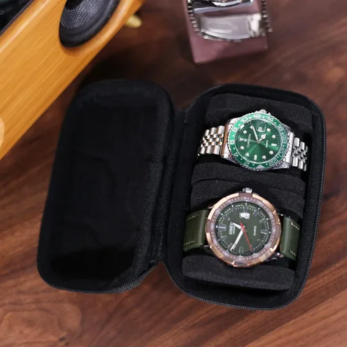 Vista 4 de Besforu Funda de viaje para reloj para hombres y mujeres, caja de almacenamiento portátil de un solo reloj y organizador para relojes de pulsera