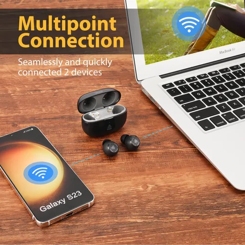 Vista 4 de FAAEAL Auriculares inalámbricos Bluetooth 5.3 con estuche de carga inalámbrica, auriculares estéreo impermeables en el oído, micrófono integrado