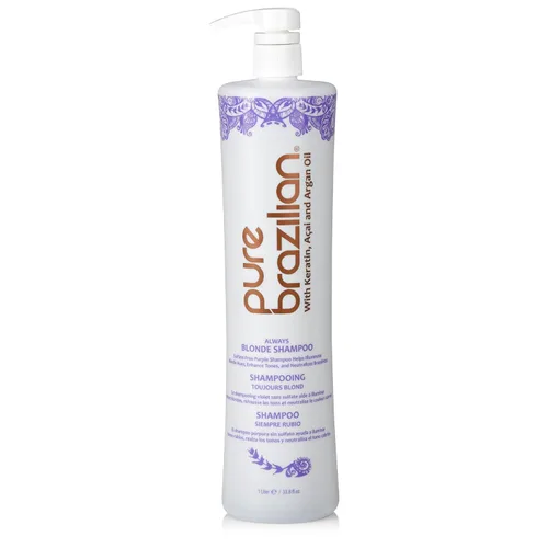 Vista 8 de Pure Brazilian Always Blonde Champú con queratina, Acai y aceite de argán, champú morado para cabello teñido sin sulfatos, 13.5 onzas líquidas