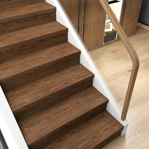 Vista 7 de VEELIKE Azulejos de piso de 6 x 36 pulgadas para despegar y pegar para baño, impermeables, de madera de castaño marrón, paquete de 12 tablones
