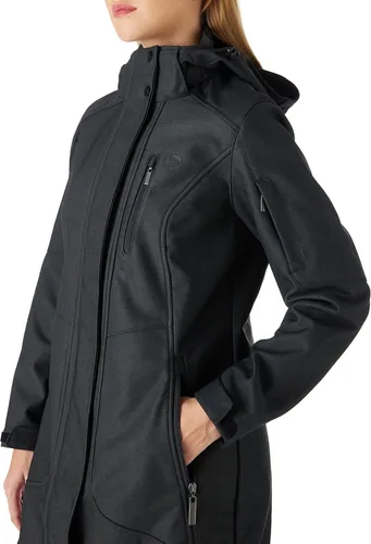 Vista 3 de Outdoor Ventures Chaqueta larga Softshell para mujer con capucha extraíble aislada, abrigo de invierno impermeable con forro polar cálido