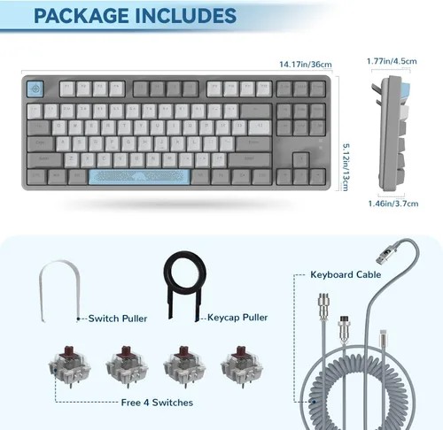 Vista 9 de MAGIC-REFINER AK873 Teclado para juegos, retroiluminación LED arcoíris, intercambiable en caliente, teclado PBT, diseño TKL del 75%, teclado