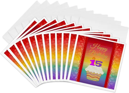 Vista 8 de 3dRose Tarjetas de felicitación – Cupcake con velas de número, cumpleaños de 15 años, paquete de 6 – Diseño de cumpleaños