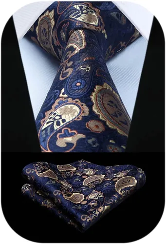 Vista 169 de HISDERN Corbatas para hombre, corbata de cachemira y bolsillo cuadrado tejido clásico floral para hombre, corbata de fiesta de boda