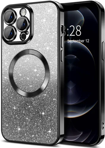 Vista 107 de Hython Funda para iPhone 13 Pro transparente con purpurina magnética [compatible con MagSafe] Protector completo de lente de cámara delgado
