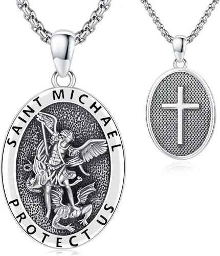 Vista 43 de Collar de San Patrono de Plata de Ley 925 St 01-Virgen María-Oro