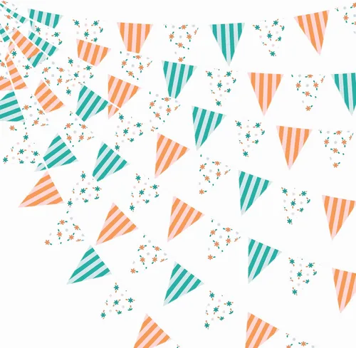 Vista 8 de Pancarta verde aguamarina de 32 pies para decoración de fiesta, bandera triangular, banderines de tela para boda, cumpleaños, compromiso, novia