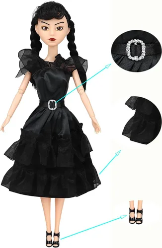 Vista 4 de Muñecas de moda de 11.5 pulgadas, vestido negro, muñecas de Navidad de Halloween, cumpleaños para fanáticos
