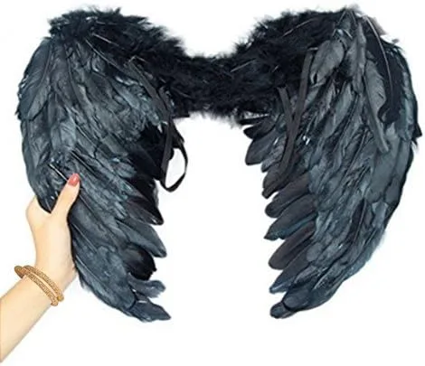 Vista 5 de Alas de ángel de plumas Aishn para disfraces de cosplay o Halloween, L, Negro